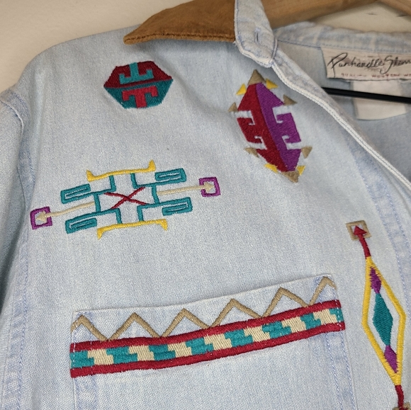 Panhandle Slim Western denim suede collar Button Up - Picture 4 of 9